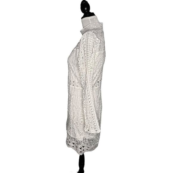 Lace High Neck Long Sleeve Dress White Size Large - Picture 4 of 7